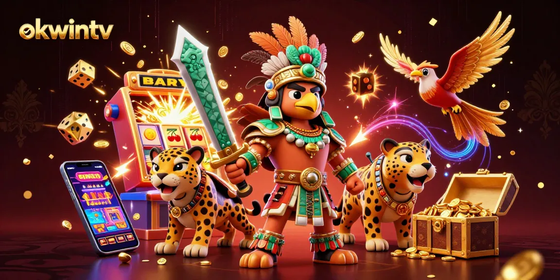 Experience thrilling wins at okwintv with lively 3D casino illustrations of jackpots and warriors.