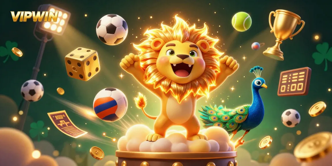 Experience thrilling wins with VIPWIN at this vibrant online casino illustration featuring gaming elements.