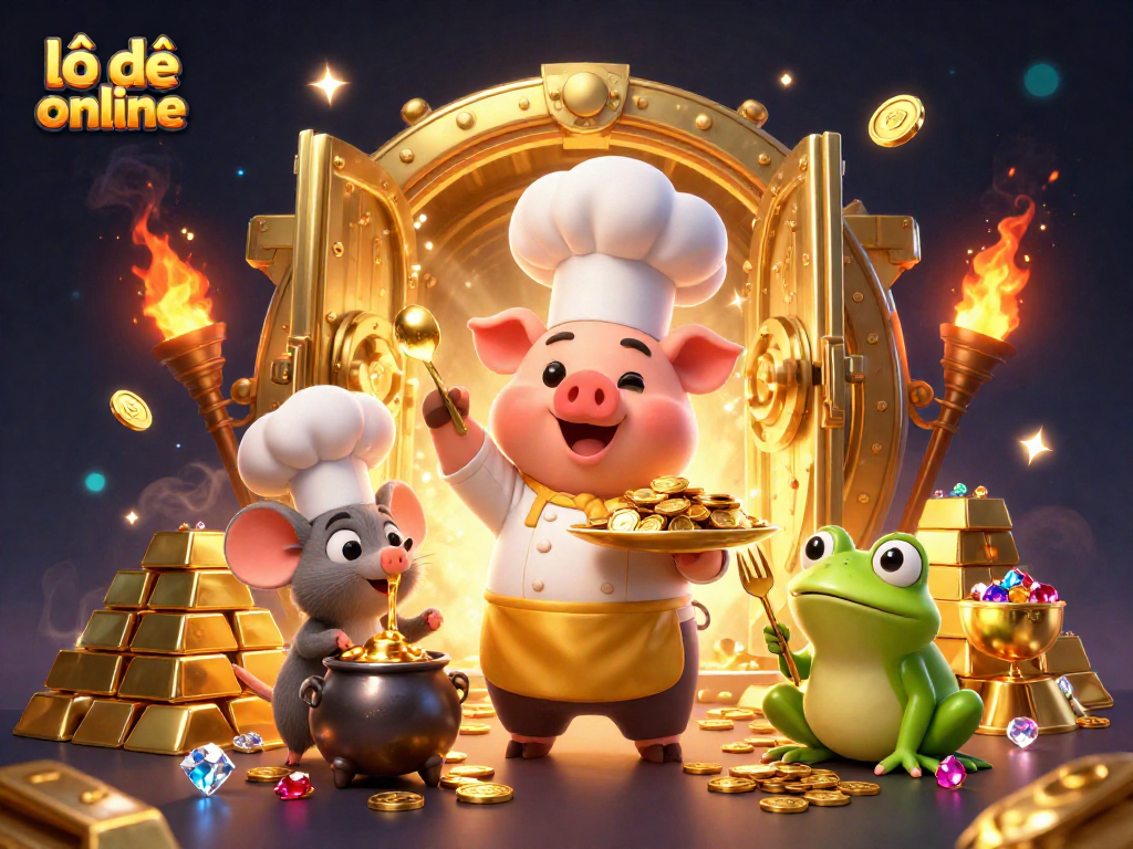Join the excitement of lô đề online as characters celebrate with gold coins and treasures.