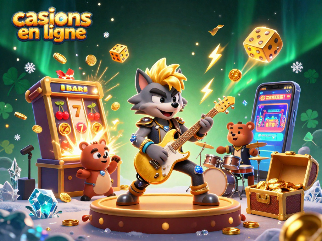 Gagnez gros sur les casinos en ligne avec une scène dynamique de jeux animée par un loup rock star.