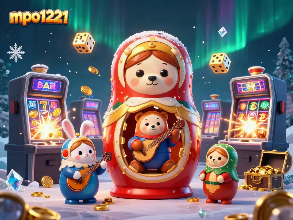 Experience thrilling wins with mpo1221's colorful casino scene featuring playful characters and dynamic game elements.