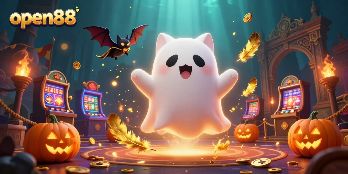 Experience thrilling gaming at open88 with ghostly characters and dynamic casino elements.