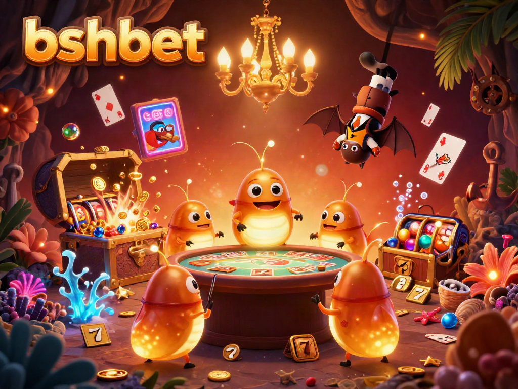 Experience energetic gaming with bshbet's vibrant 3D casino illustration featuring glowing characters.
