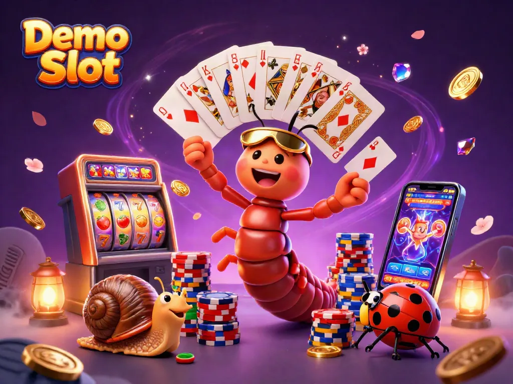 Engage with Demo Slot excitement showcasing a lively casino scene with colorful characters and games.