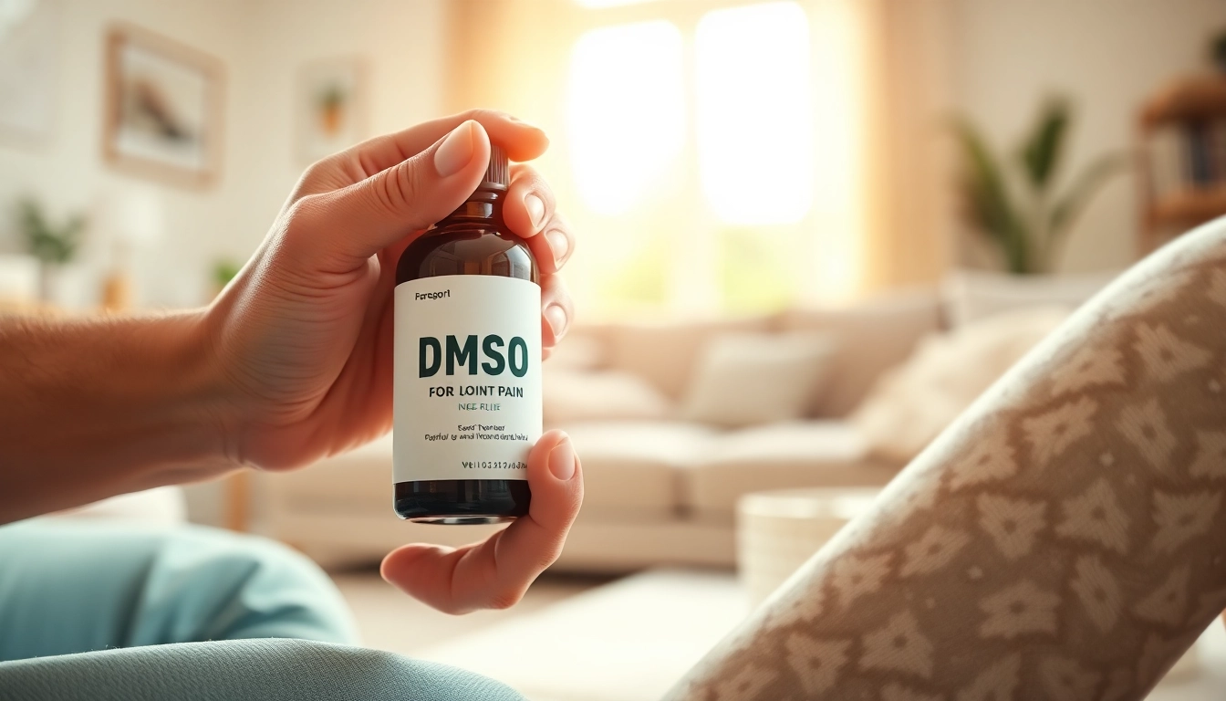 Applying DMSO for joint pain on a knee in a cozy home environment.