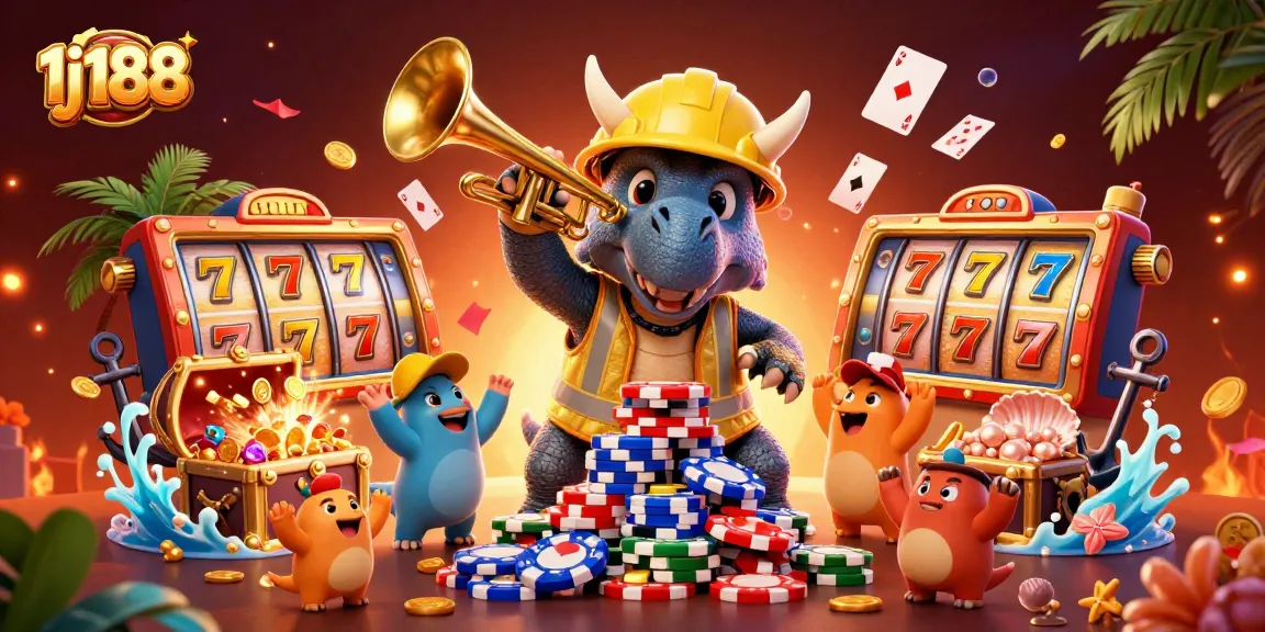 Experience thrilling wins at 1j188 with a vibrant 3D casino illustration featuring dynamic gaming elements.
