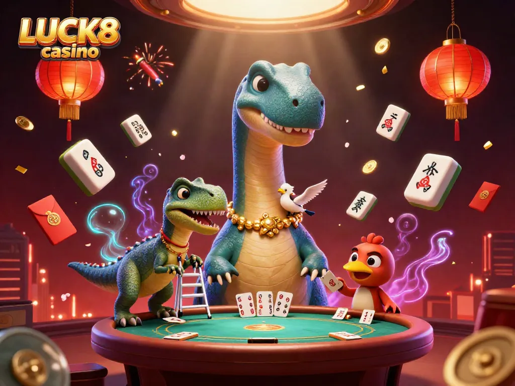 Experience thrilling gaming at LUCK8 casino with vibrant 3D characters and dynamic casino elements.