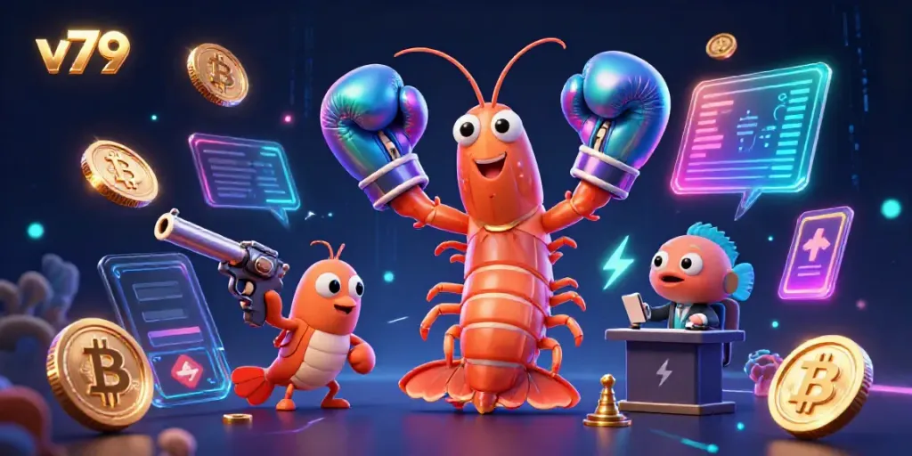 Experience v79's thrilling online casino games with vibrant cartoon characters and iconic cryptocurrencies.