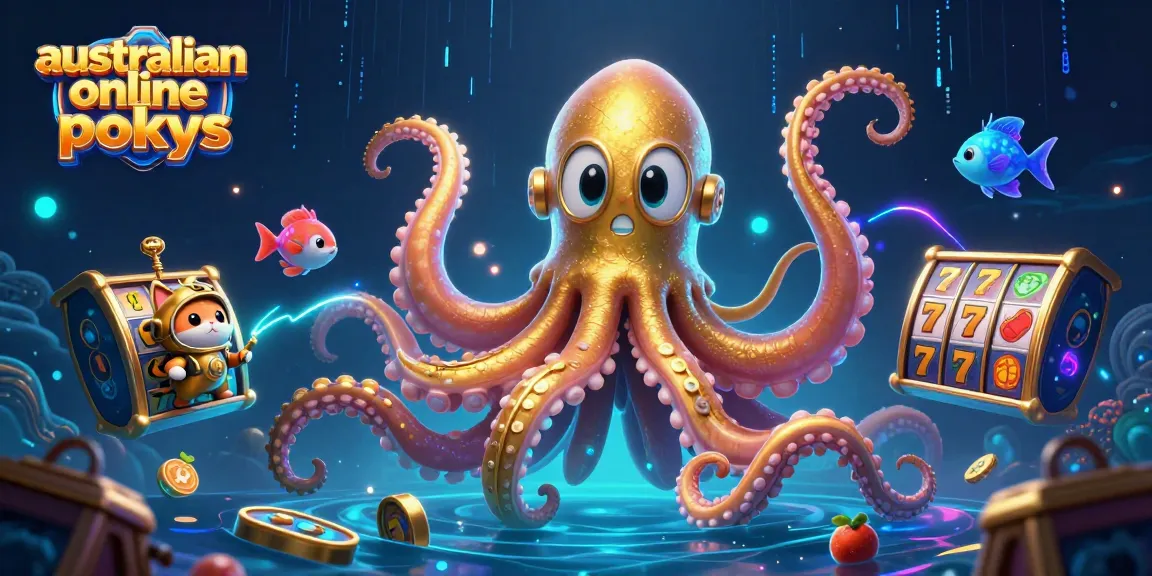 Engage with australian online pokies in this vibrant 3D scene showcasing a kraken and diving cat.