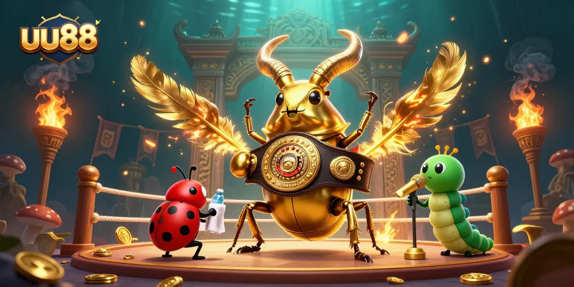 Betting in action at uu88, featuring a champion stag beetle and vibrant casino elements.