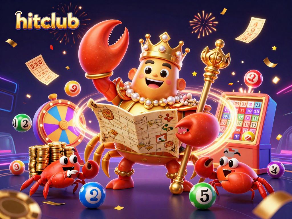 Engage with hitclub's vibrant lottery scene featuring a golden crab emperor and dynamic game elements.