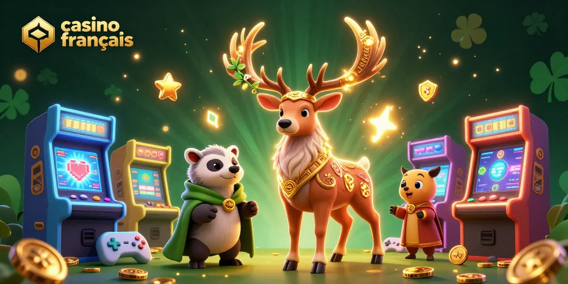 Explorez le casino français crypto avec des personnages fantastiques dans un monde coloré rempli d'appareils de jeu.