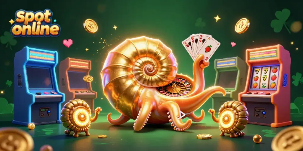 Play exhilarating slot online games amid vibrant arcade elements in a dynamic casino scene.