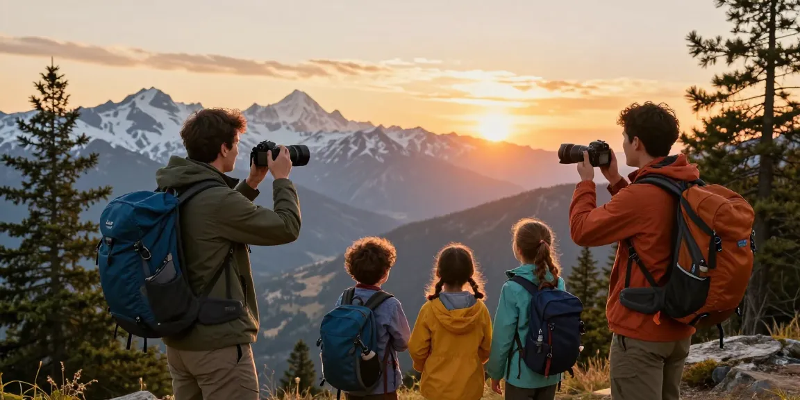 Family enjoying a mountain adventure at sunset, exploring nature together on thatmountainlife.com.
