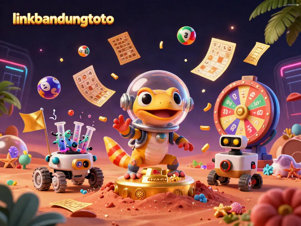 Join the fun at linkbandungtoto with a vibrant scene featuring a Martian gecko and casino elements.