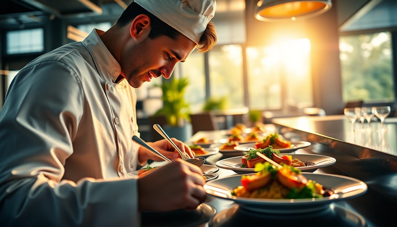 MISTERHOKI showcases a chef plating exquisite dishes in an upscale restaurant.