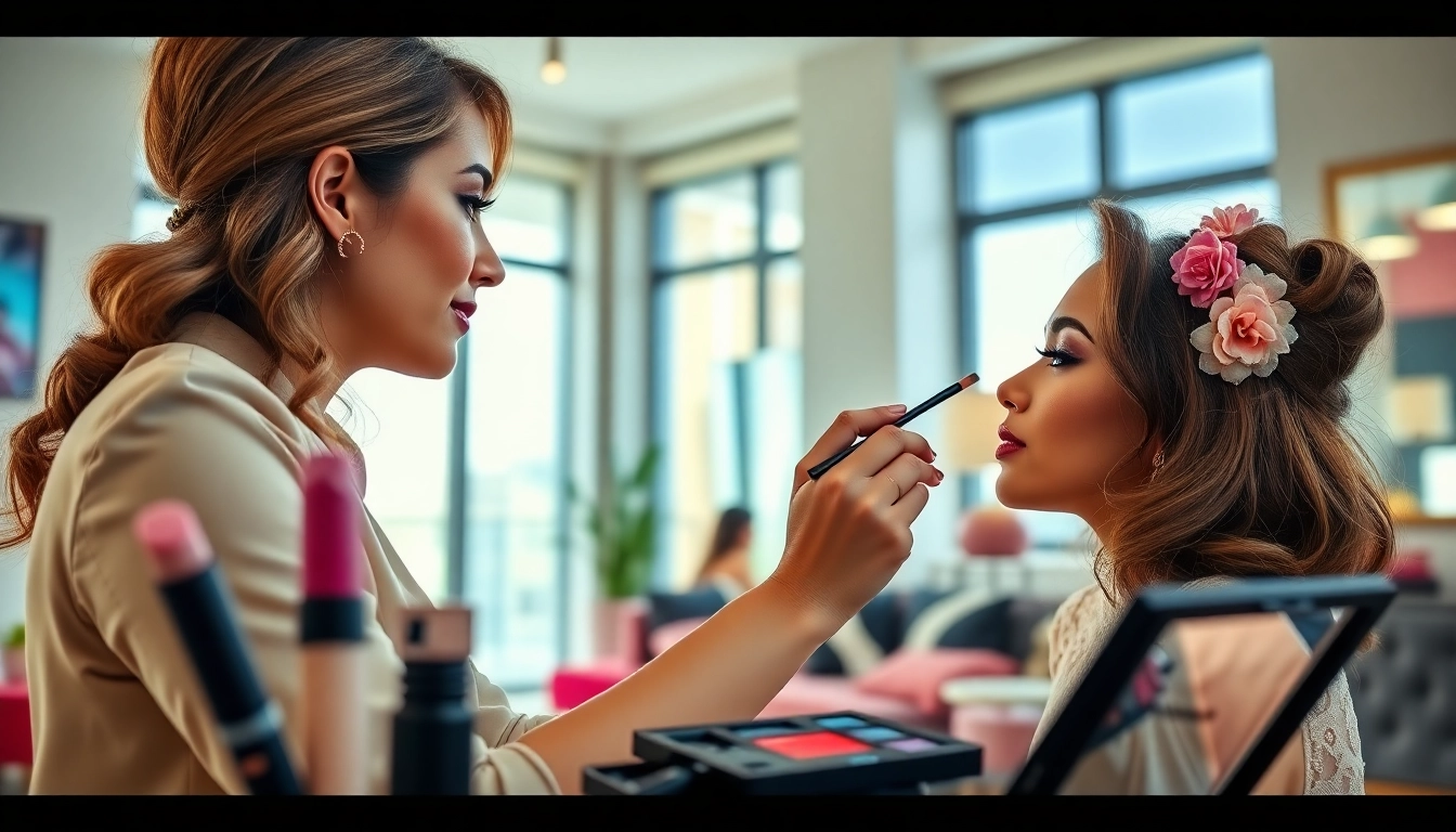 Mobile makeup artist Dallas TX providing professional makeup services in a stylish setting.